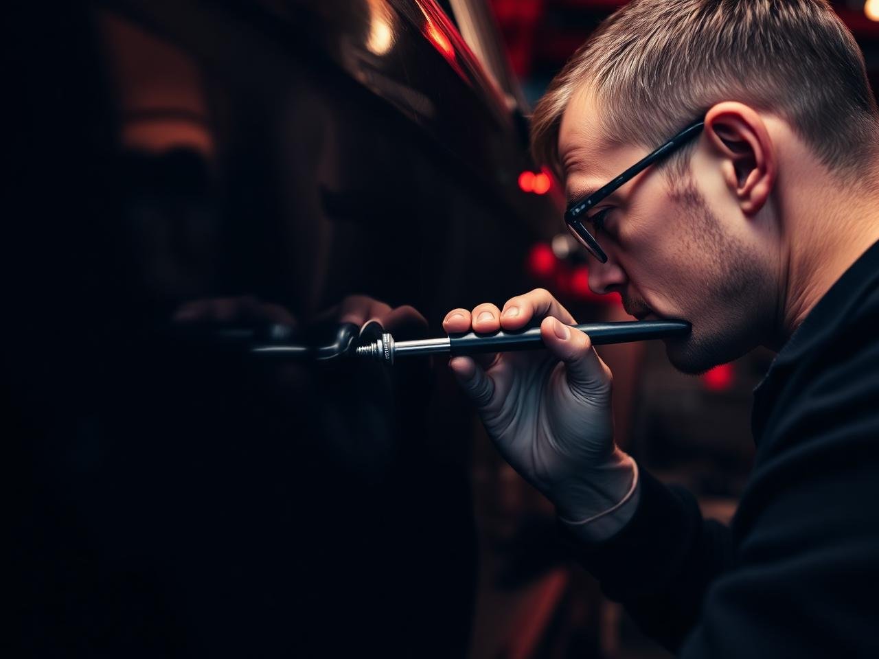 ASE-certified technician performing paintless dent repair in San Antonio